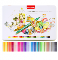 Набор брашпенов с линером Bruynzeel Fineliner / Brush Pens 72 цвета в пенале