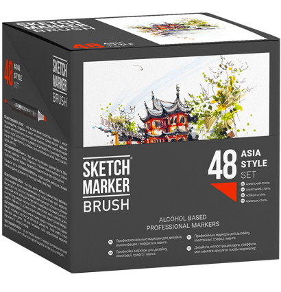Набор маркеров Sketchmarker Brush / Скетчмаркер Браш "Asia Style - Азиатский стиль" 48 цветов в кейсе