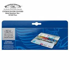 Акварель Cotman Winsor&Newton в наборе 24 цвета в кейсе малые кюветы