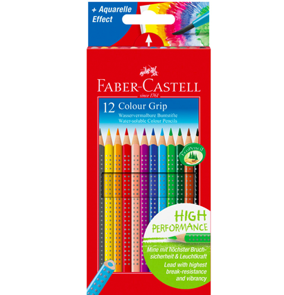 Цветные карандаши Faber-Castell Colour Grip 12 цветов набор в коробке, водорастворимые