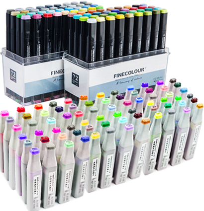 Finecolour Brush Marker набор маркеров и заправок к ним 72 цвета в кейсах