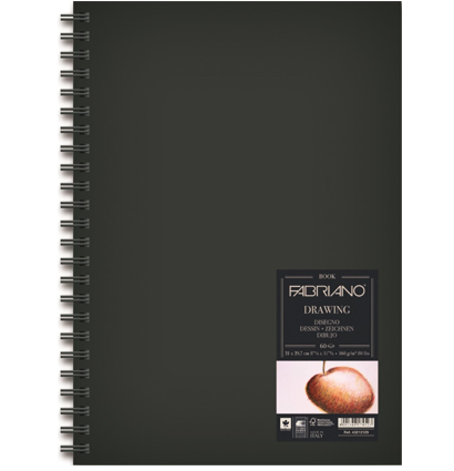 Скетчбук Fabriano Drawingbook в твердом переплете на пружине А5 / 60 листов / 160 гм (портрет)