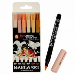Набор акварельных маркеров с кистью Sakura Koi Coloring Brush Pen Манга 6 цветов в кейсе
