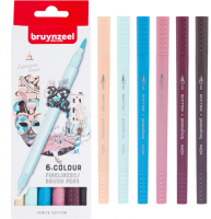 Набор брашпенов с линером Bruynzeel Fineliner / Brush Pens 6 цветов "Венеция"