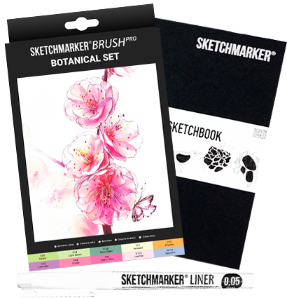 Набор для скетчей Sketchmarker Brush Pro Botanical Set 10 маркеров, скетчбук, линер