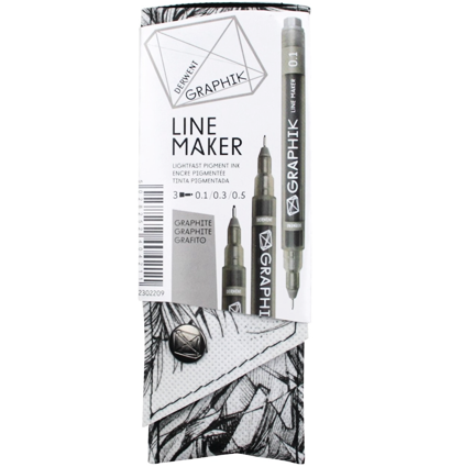 Набор линеров Derwent Graphik Line Maker 3 шт 0.1, 0.3, 0.5 мм, графит в пенале