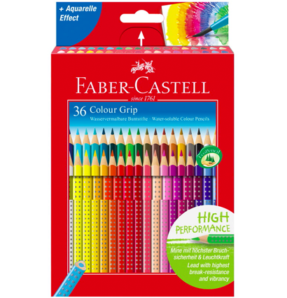 Цветные карандаши Faber-Castell Colour Grip 36 цветов набор в коробке, водорастворимые