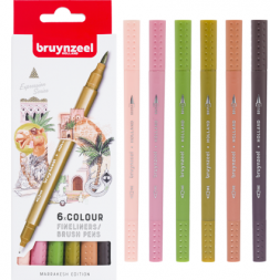 Набор брашпенов с линером Bruynzeel Fineliner / Brush Pens 6 цветов "Марракеш"