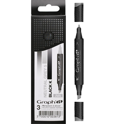 Набор маркеров для рисования Graph'It Classic Black&White 3 штуки (блендер, серый, черный)
