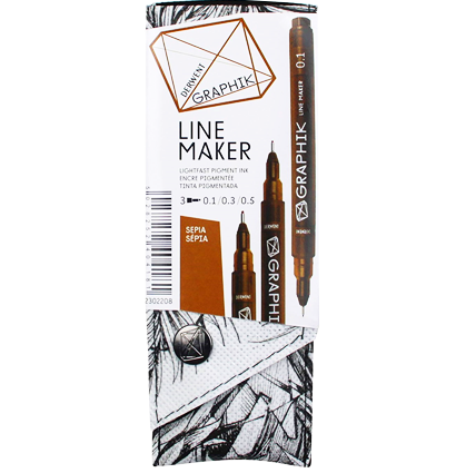 Набор линеров Derwent Graphik Line Maker 3 шт 0.1, 0.3, 0.5 мм, сепия в пенале