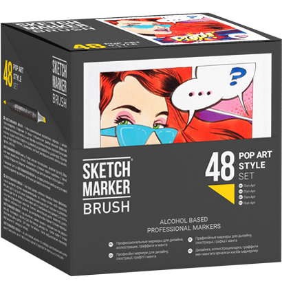 Набор маркеров Sketchmarker Brush / Скетчмаркер Браш "Pop Art Style - Поп Арт" 48 цветов в кейсе