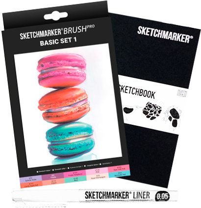 Набор для скетчей Sketchmarker Brush Pro Basic Set 10 маркеров, скетчбук, линер
