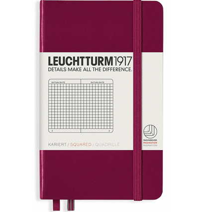 Записная книжка Leuchtturm «Pocket» A6 в клетку винная 187 стр.