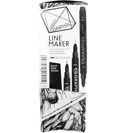Набор линеров Derwent Graphik Line Maker 3 шт 0.1, 0.3, 0.5 мм, черные в пенале