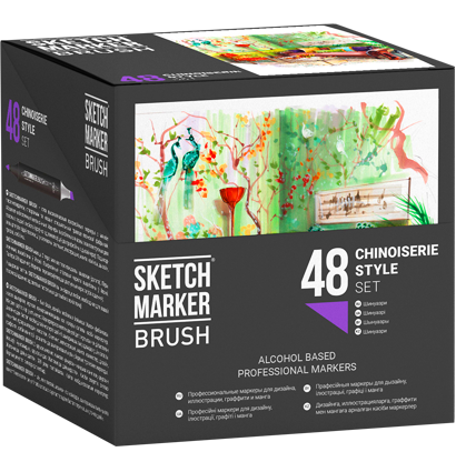 Набор маркеров Sketchmarker Brush / Скетчмаркер Браш "Сhinoiserie Style - Шинуазри" 48 цветов в кейсе