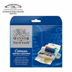 Акварель Cotman Winsor&Newton Field Plus в карманном наборе 12 цветов, кисть и аксессуары