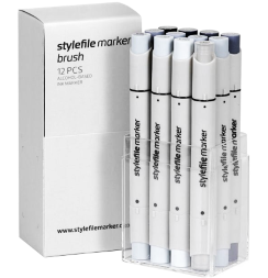 Набор маркеров для скетчинга StyleFile Brush 12 Cool Grey (холодные серые)