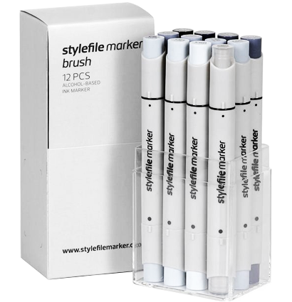 StyleFile Brush 12 Cool Grey набор маркеров купить (холодные серые)