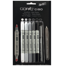 Набор маркеров COPIC CIAO Grey Tones 5+1 с кистью и линер (серые)