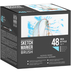 Набор 48 маркеров Sketchmarker Brush Pro "Морской стиль" на подставке