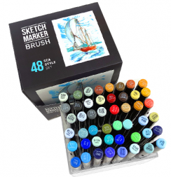 Набор 48 маркеров Sketchmarker Brush Pro "Морской стиль" на подставке