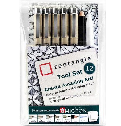 Набор Zentangle Tool Set Sakura Pigma 12 предметов линеры, карандаш, бумага