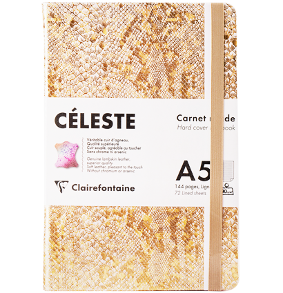 Записная книжка золотая из натуральной кожи Celeste ClaireFontaine в линейку А5 / 72 листа / 90 гм