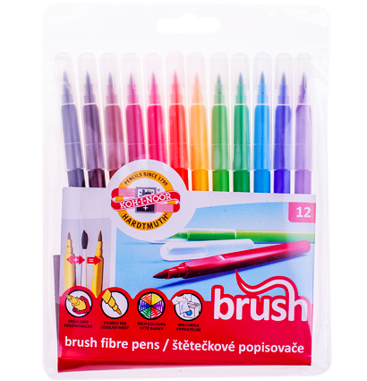 Фломастеры с кистью Koh-I-Noor Brush набор 12 цветов смываемые