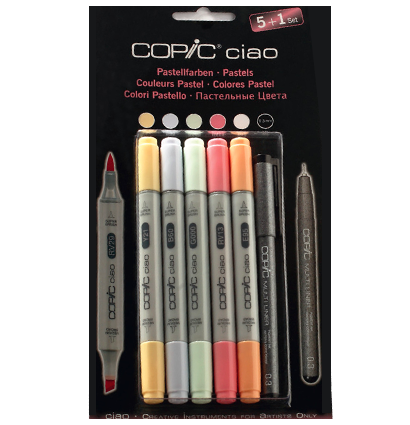 Copic Ciao Pastel Tones 5+1 набор маркеров с кистью для рисования (пастельные + линер)