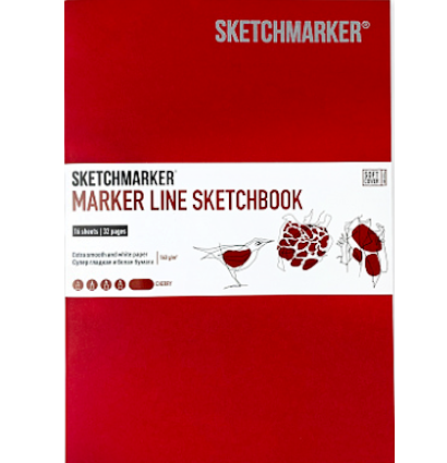 Скетчбук Sketchmarker Marker Line для маркеров вишнёвый с мягкой обложкой А5 / 16 листов / 160 гм