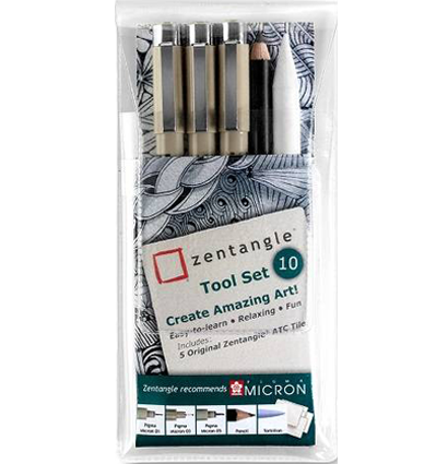 Набор Zentangle Tool Set Sakura Pigma 10 предметов линеры, карандаш, бумага