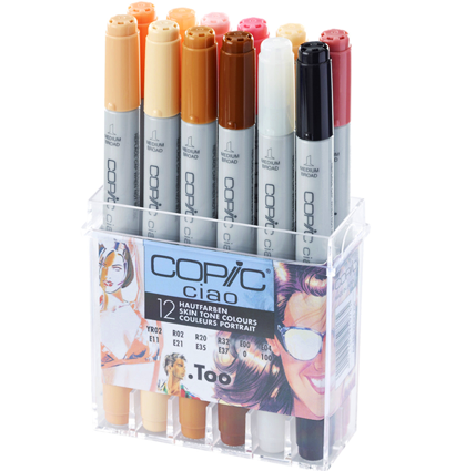 Copic Ciao 12 Skin Tones набор маркеров с кистью в фирменном кейсе (телесные оттенки)