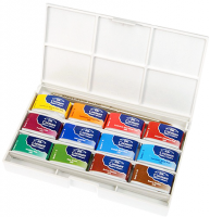 Акварель Cotman Winsor&Newton Painting Box в наборе 12 цветов в больших кюветах с кистью