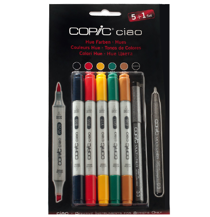 Copic Ciao Hue Colors 5+1 набор маркеров с кистью для рисования (цветные маркеры + линер)