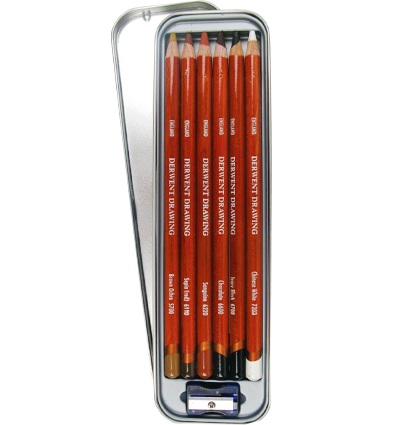 Цветные карандаши Derwent Drawing 6 природных оттенков набор в пенале