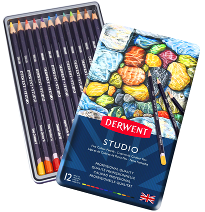 Набор цветных карандашей Derwent Studio 12 цветов на восковой основе в кейсе
