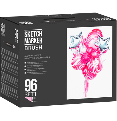 Набор маркеров Sketchmarker Brush / Скетчмаркер Браш Базовые оттенки 96 штук в кейсе (Вариант 1)