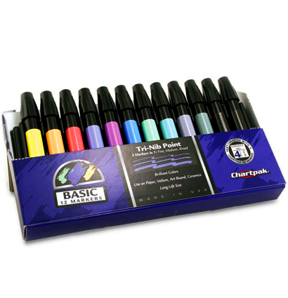 Набор маркеров для скетчинга Chartpak Basic 12 (основные цвета)