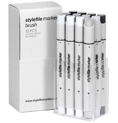 Набор маркеров для скетчинга StyleFile Brush 12 Neutral Grey (нейтральные серые)