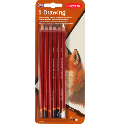 Цветные карандаши Derwent Drawing 6 природных оттенков набор в блистере