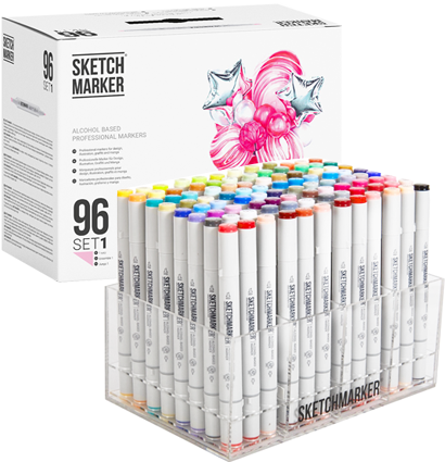 Набор маркеров Скетчмаркер / Sketchmarker Базовые оттенки 96 штук в пластиковом кейсе (Вариант 1)