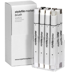 Набор маркеров для скетчинга StyleFile Brush 12 Warm Grey (теплые серые)