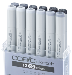 Набор маркеров COPIC SKETCH 12 Cool Grey Colors с кистью (холодные серые)