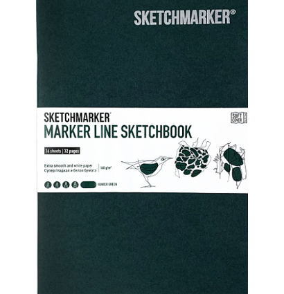 Скетчбук Sketchmarker Marker Line для маркеров тёмно-зелёный с мягкой обложкой 25х17 см / 16 листов / 160 гм