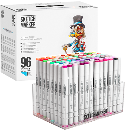 Набор маркеров Скетчмаркер / Sketchmarker Базовые оттенки 96 штук в пластиковом кейсе (Вариант 4)