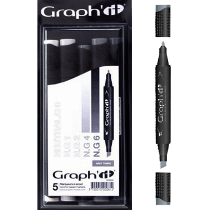 Набор спиртовых маркеров для рисования Graph'It Classic Greys 5 штук (серые оттенки)