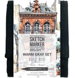Набор 12 маркеров Sketchmarker Brush Pro "Теплые серые" в пенале