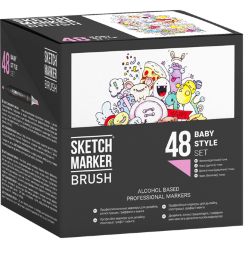 Набор 48 маркеров Sketchmarker Brush Pro "Нежные тона" на подставке