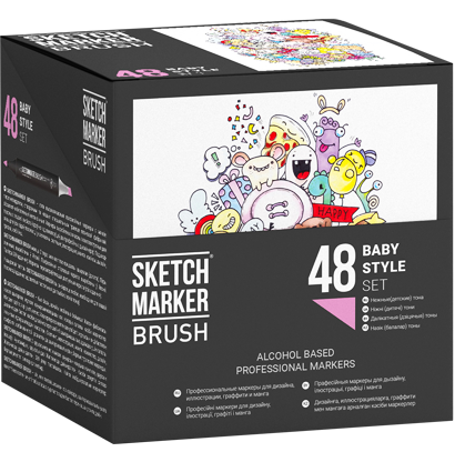 Набор маркеров Sketchmarker Brush / Скетчмаркер Браш "Baby Style - Нежные тона" 48 цветов в кейсе