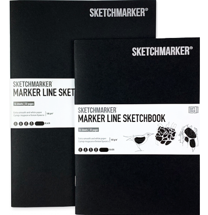 Скетчбук Sketchmarker Marker Line для маркеров чёрный с мягкой обложкой 25х17 см / 16 листов / 160 гм